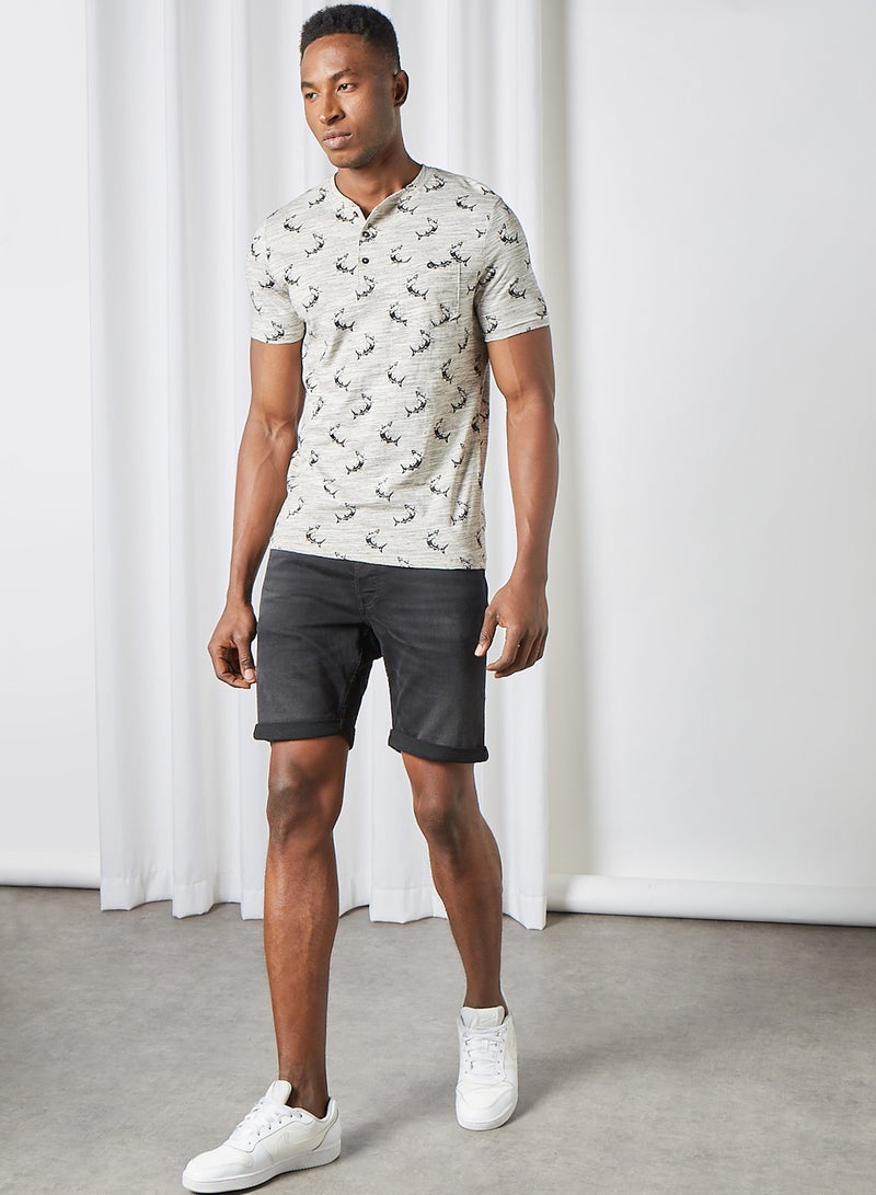 BRAVE SOUL Printed T-Shirt Ecru Marl/Light Grey/Charcoal - Image 2