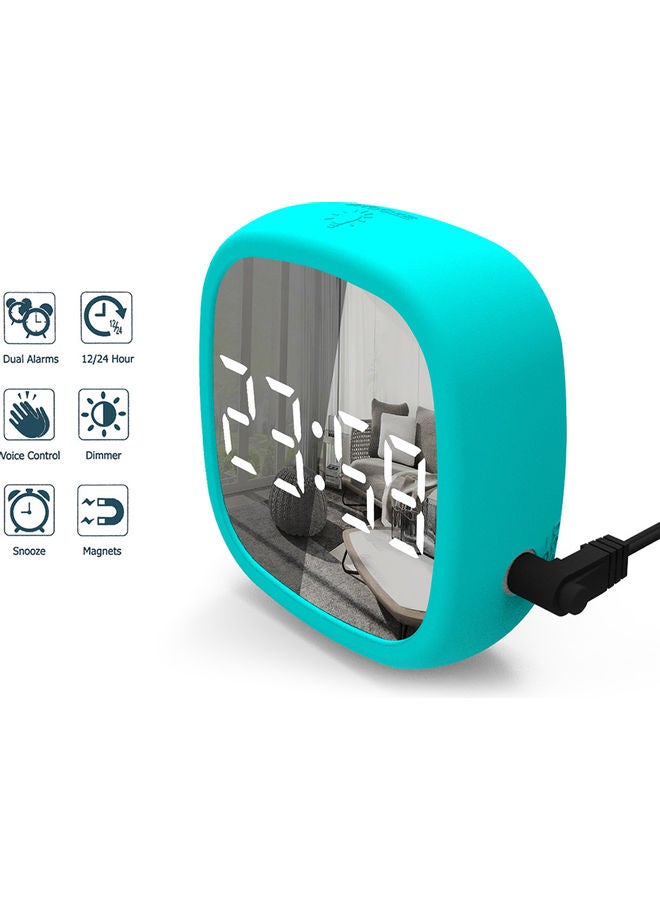 2-In-1 Mirrored Digital LED Alarm Clock Blue/Clear 10.30x3.80x9.80cm  - Image 2