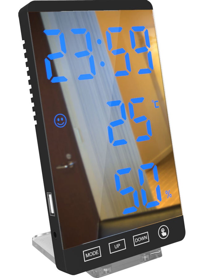 Smart Mirror LED Digital Alarm Clock Black/Clear 16x4.50x9.50cm