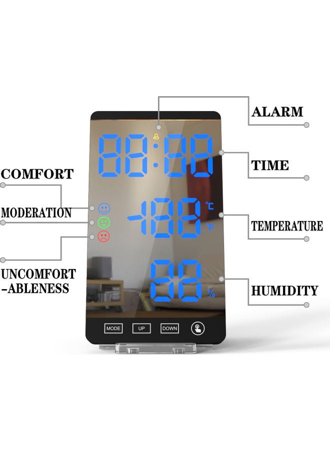 Smart Mirror LED Digital Alarm Clock Black/Clear 16x4.50x9.50cm
