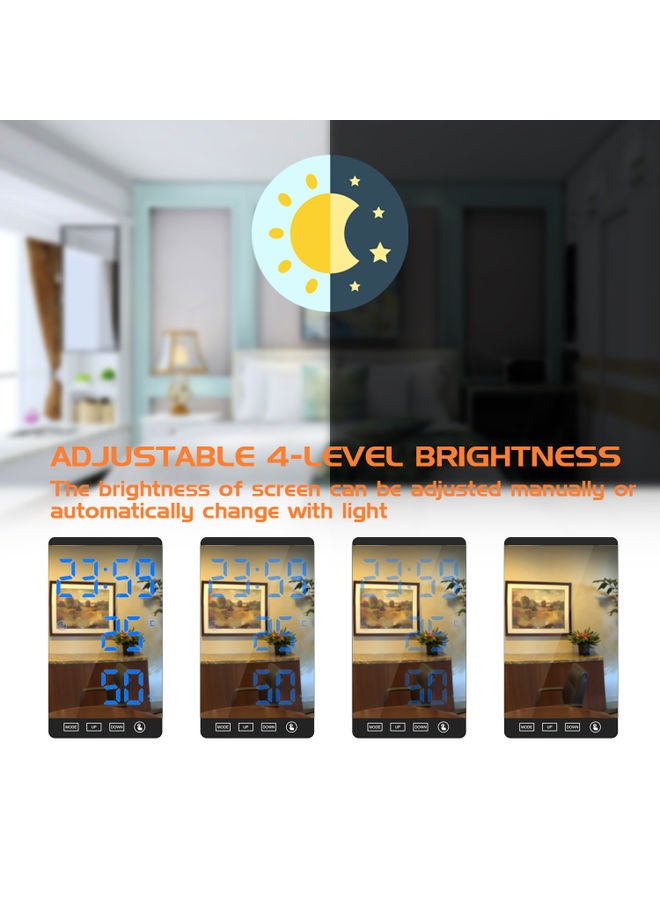 Smart Mirror LED Digital Alarm Clock Black/Clear 16x4.50x9.50cm