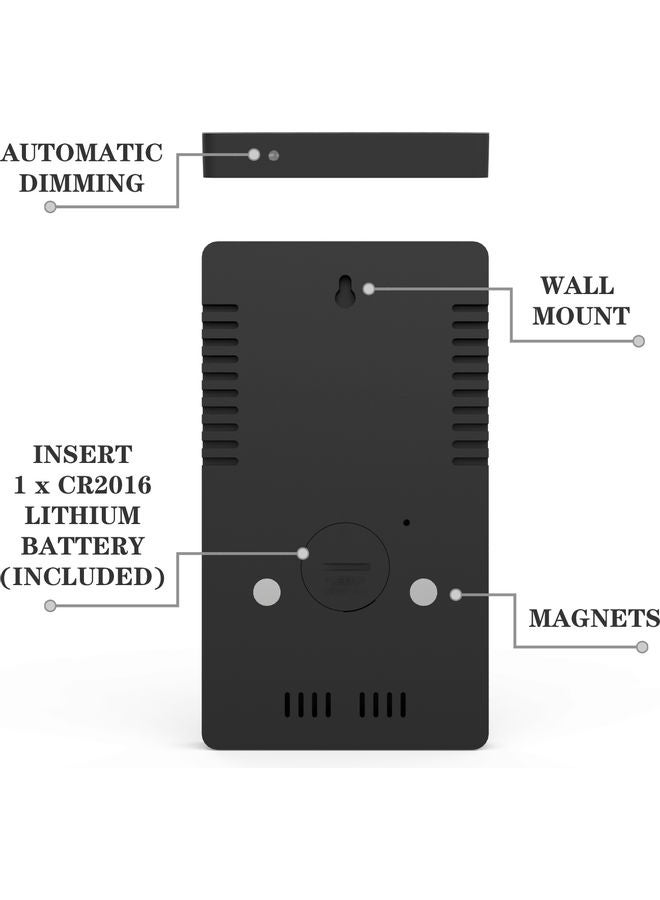Smart Mirror LED Digital Alarm Clock Black/Clear 16x4.50x9.50cm