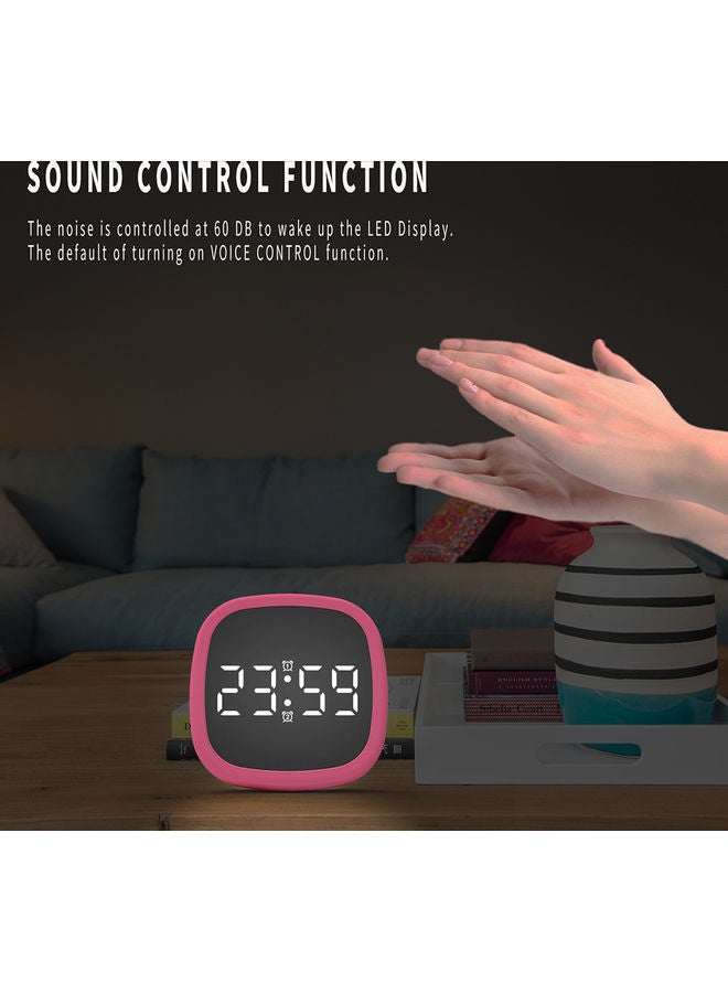 2-In-1 Mirrored Digital LED Alarm Clock Pink/Clear 10.30x3.80x9.80cm - Image 5