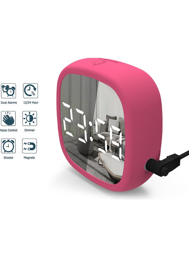 2-In-1 Mirrored Digital LED Alarm Clock Pink/Clear 10.30x3.80x9.80cm - Image 3