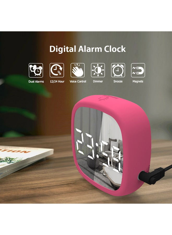 2-In-1 Mirrored Digital LED Alarm Clock Pink/Clear 10.30x3.80x9.80cm - Image 4