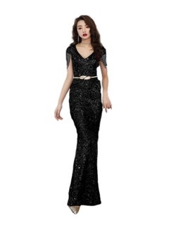 UTEX Evening Sequin Mermaid Gown Black 