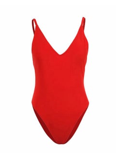 Solid Design Backless Swimwear One Piece Red