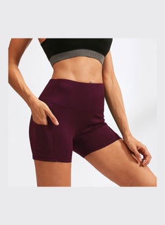 High Waist Workout Training Shorts Burgundy