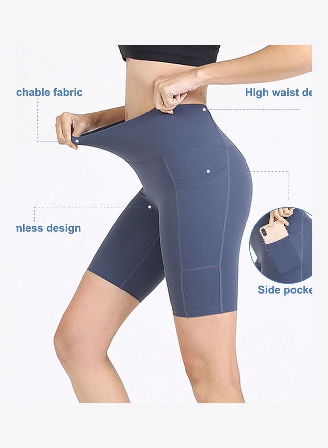 Comfortable High Waist Workout Sport Shorts Blue - Image 4