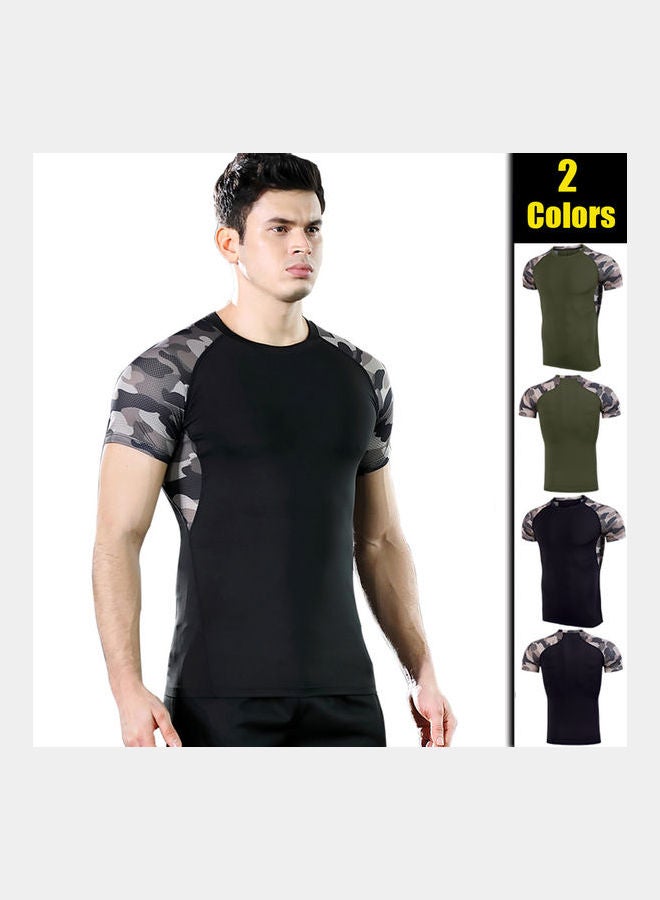 تيشيرت بفتحة رقبة مستديرة مزين بطبعة كاموفلاج أسود/ رمادي - Image 3