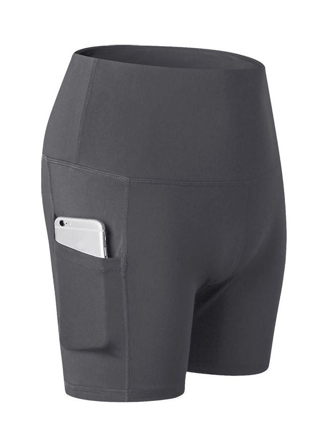 3 Pack High Waist Athletic Workout Yoga Shorts Blue/Black/Grey  - Image 3