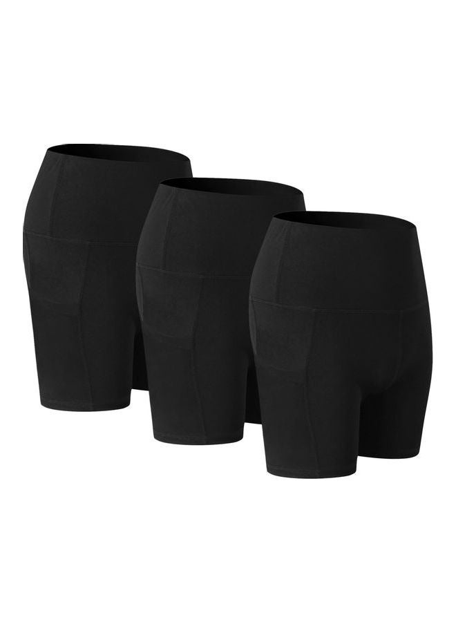 3 Pack High Waist Athletic Workout Yoga Shorts Black 