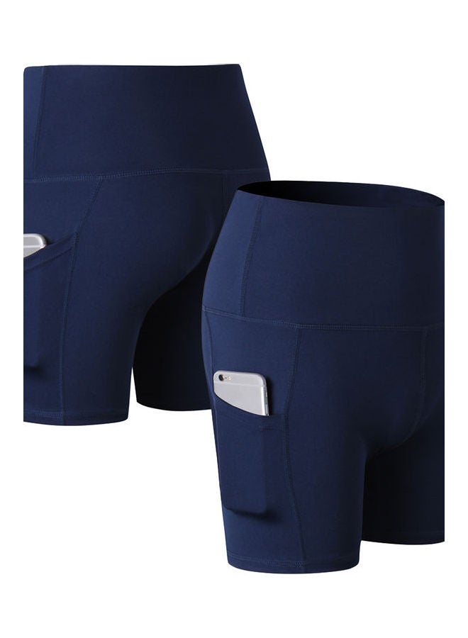 Comfortable High Waist Yoga Shorts Blue - Image 2