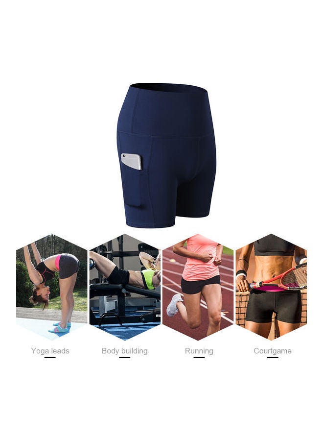 Comfortable High Waist Yoga Shorts Blue - Image 3