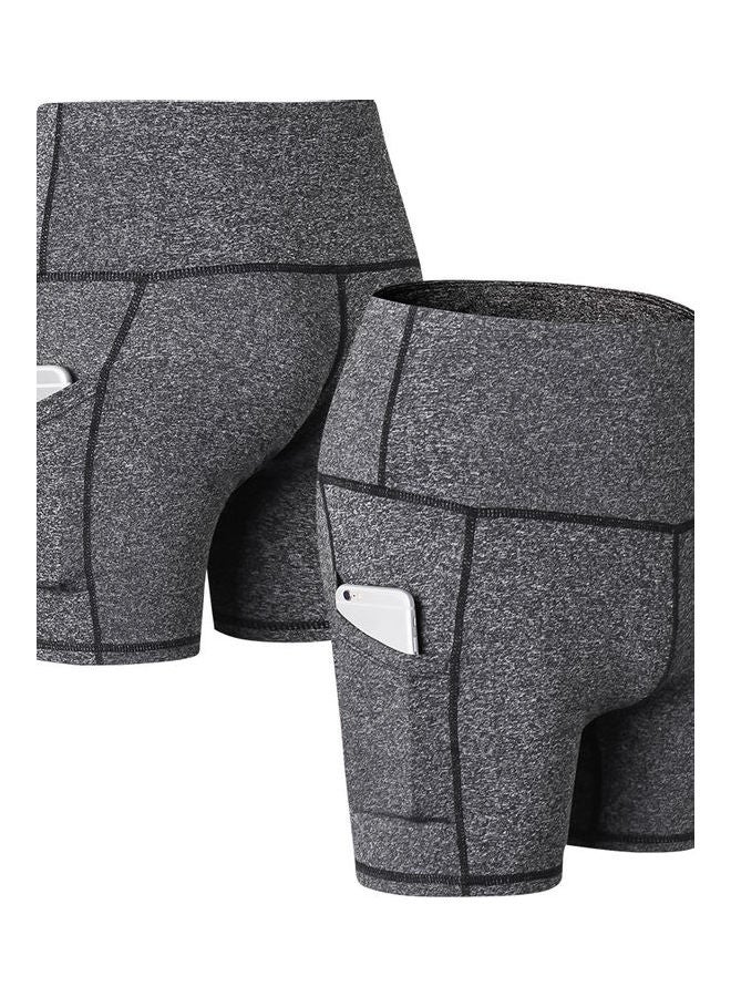 Comfortable High Waist Yoga Shorts Dark Grey - Image 2