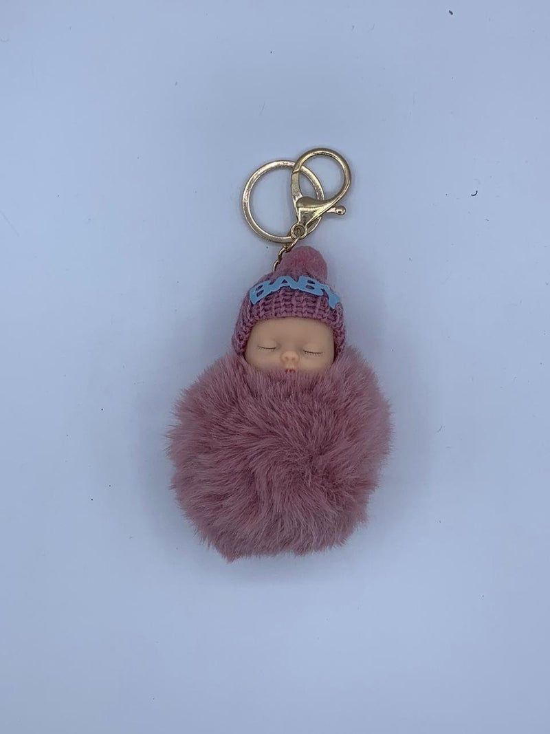 SFMW Sleeping Baby Fake Fur Fluffy Key Chain 