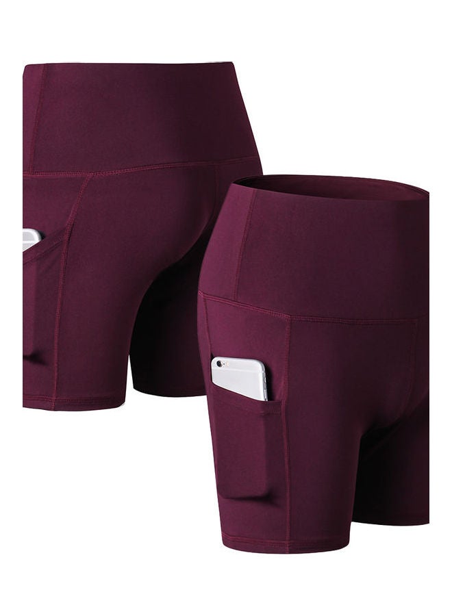 Comfortable High Waist Yoga Shorts Burgundy - Image 3