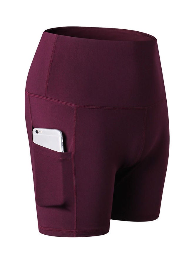 Comfortable High Waist Yoga Shorts Burgundy - Image 1