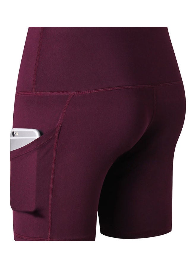 Comfortable High Waist Yoga Shorts Burgundy - Image 2