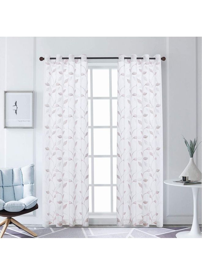Lushh 2-Piece Atlanta Embroidered Curtain Panel With Hemming Strip Set White/Blush 135x300cm - Image 1