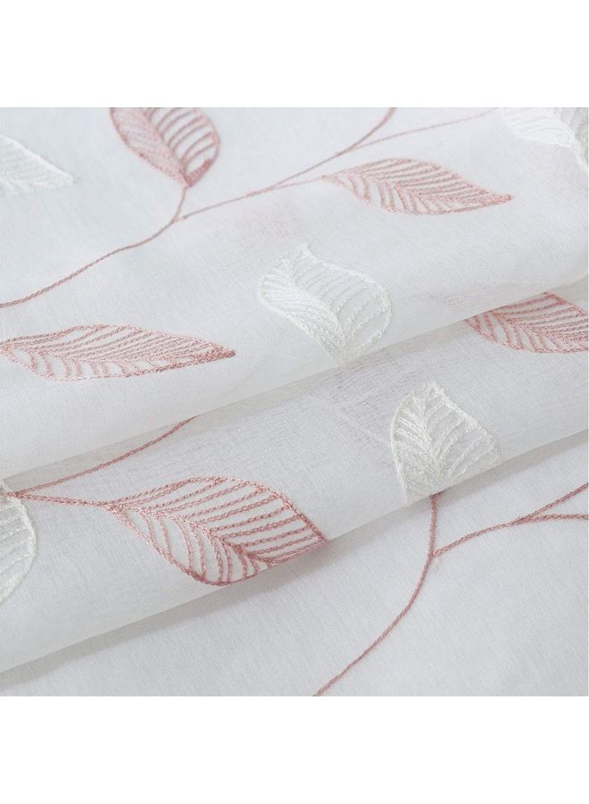 Lushh 2-Piece Atlanta Embroidered Curtain Panel With Hemming Strip Set White/Blush 135x300cm - Image 2