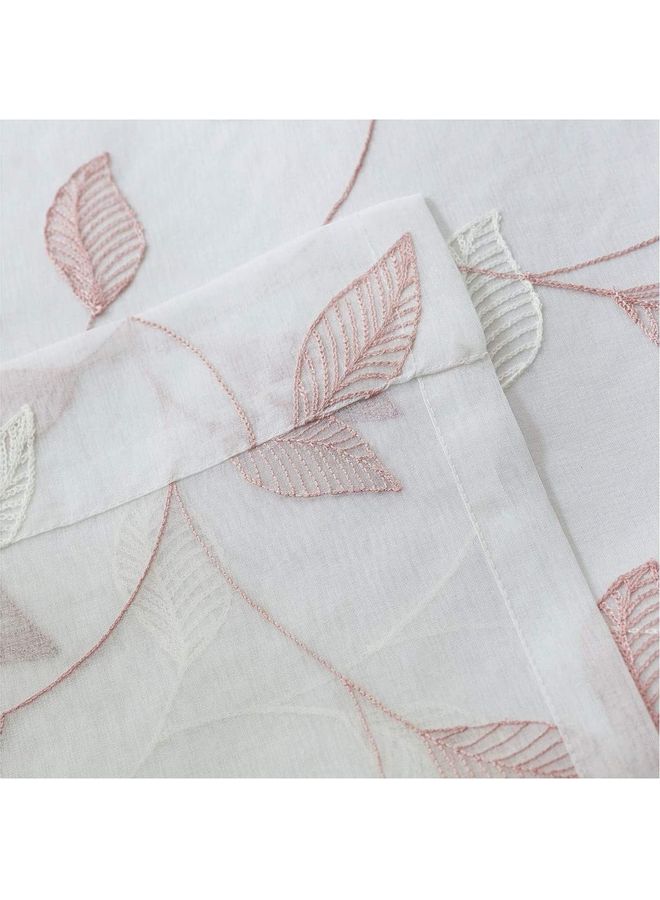 Lushh 2-Piece Atlanta Embroidered Curtain Panel With Hemming Strip Set White/Blush 135x300cm - Image 3