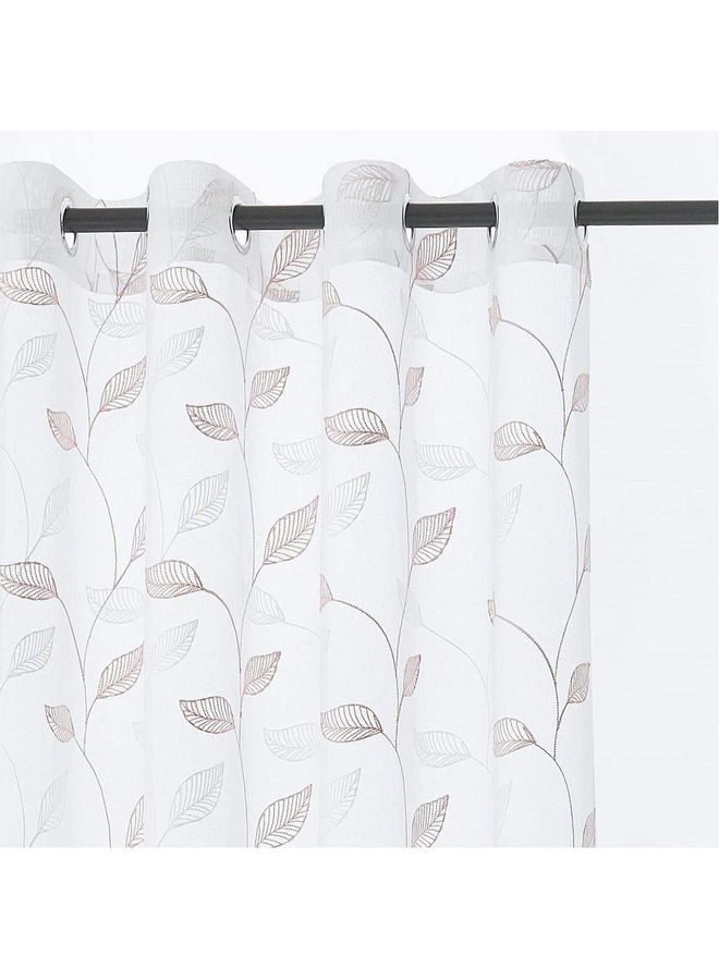 Lushh 2-Piece Atlanta Embroidered Curtain Panel With Hemming Strip Set White/Blush 135x300cm - Image 5