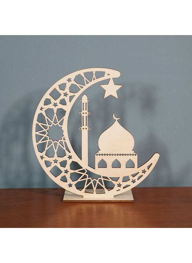 Ramadan Mubarak Eid Decorations Wooden Moon Lights Table Top Ornaments Yellow 15cm - Image 2