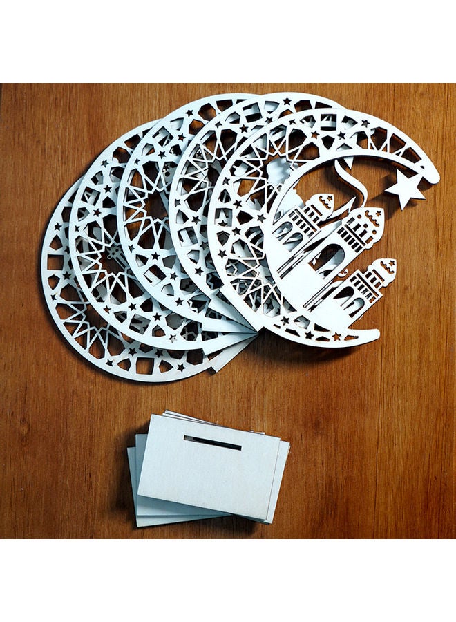 Ramadan Mubarak Eid Decorations Wooden Moon Lights Table Top Ornaments Yellow 15cm - Image 3