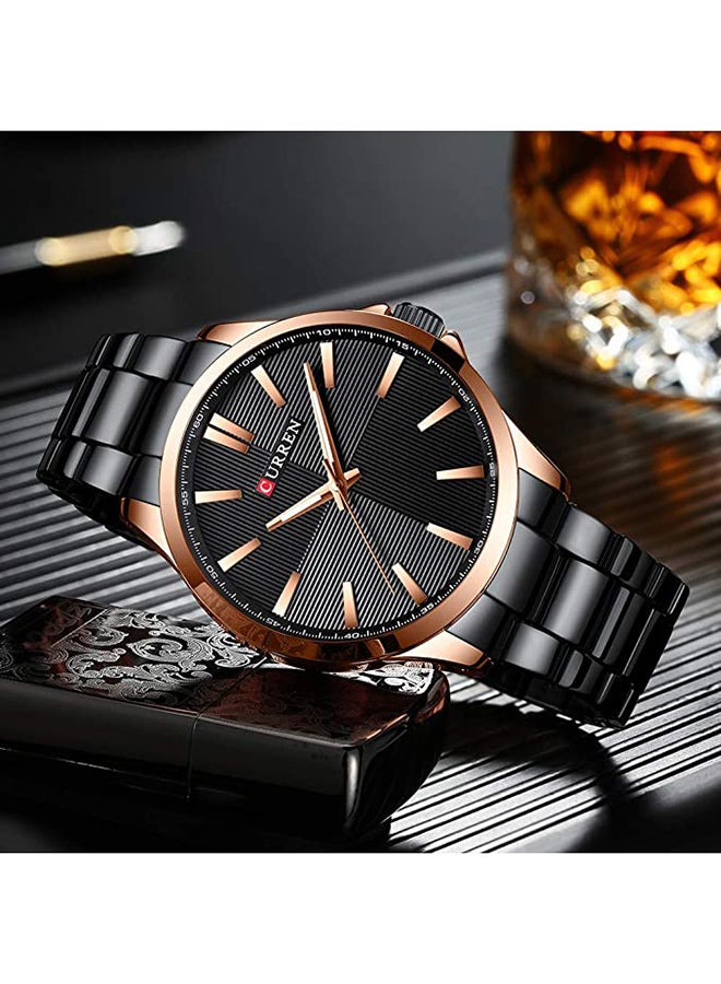 كارين ساعة يد كوارتز كاجوال بسوار من الإستانلس ستيل مقاومة للماء قياس 8322 - مقاس 45 مم - لون أسود للرجال - Image 3