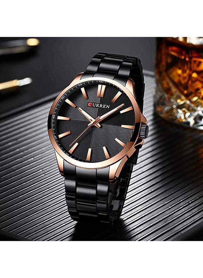 كارين ساعة يد كوارتز كاجوال بسوار من الإستانلس ستيل مقاومة للماء قياس 8322 - مقاس 45 مم - لون أسود للرجال - Image 4