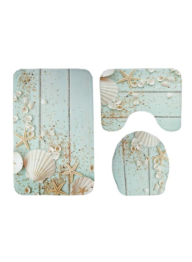 Sharpdo 3-Piece Carpet Bath Mat Set Green/Beige/White 75x45x1, 45x40, 42x37cm