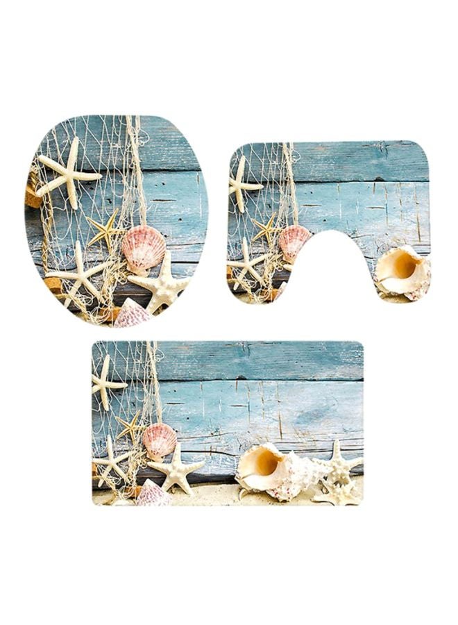 Voberry 3-Piece Bathroom Non-Slip Pedestal Rug + Lid Toilet Cover + Bath Mat Set Blue/Cream - Image 1