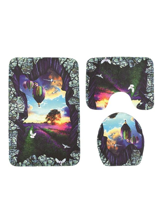 شاربدو طقم سجاجيد حمام مكون من 3 قطع رمادي/أخضر/أرجواني Pedestal Rug (45x40), Toilet Lid Cover (42x37), Bath Mat (75x45x1)سم