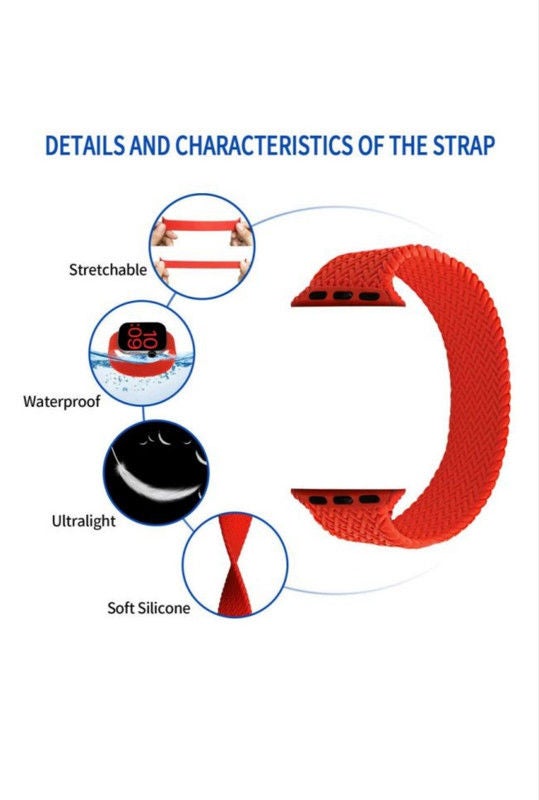 Generic - Braided Solo Silicone Loop Strap Band For Apple Watch 1, 2, 3, 4, 5, 6 38 /40 Red - Image 1