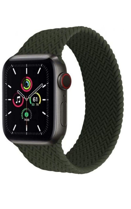 Generic - Braided Solo Silicone Loop Strap Band For Apple Watch 1, 2, 3, 4, 5, 6 Se 42/44 Dark Green - Image 1