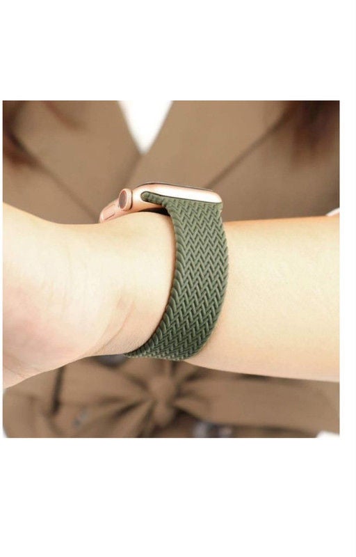 Generic - Braided Solo Silicone Loop Strap Band For Apple Watch 1, 2, 3, 4, 5, 6 Se 42/44 Dark Green - Image 1