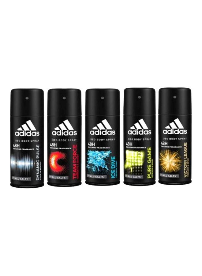 Adidas Pack Of 5 Deodorant 48h Fresh Power Men Body Spray Black/Red/Blue 5x150ml - Image 1