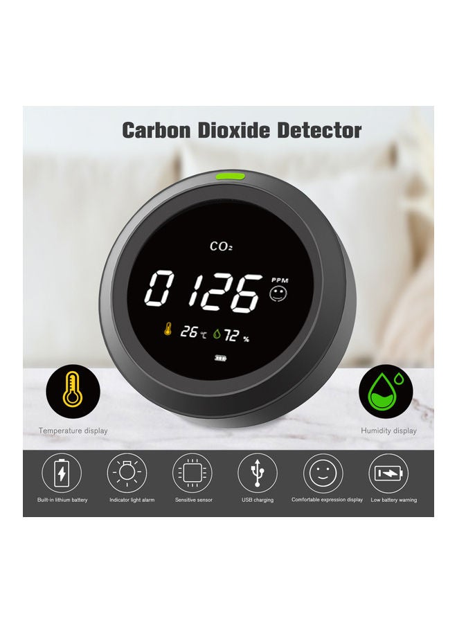 Carbon Dioxide and Alarm with PPM Temperature Humidity Detector Black