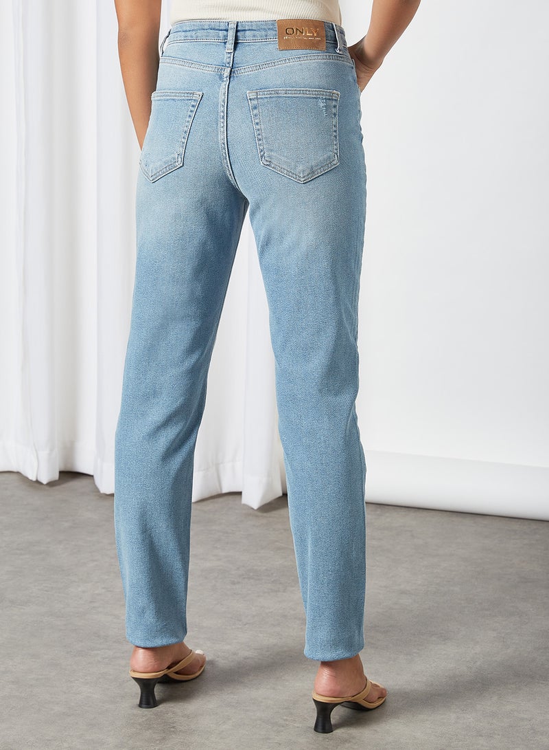 ONLY - Ripped Mom Jeans Medium Grey Denim - Image 1