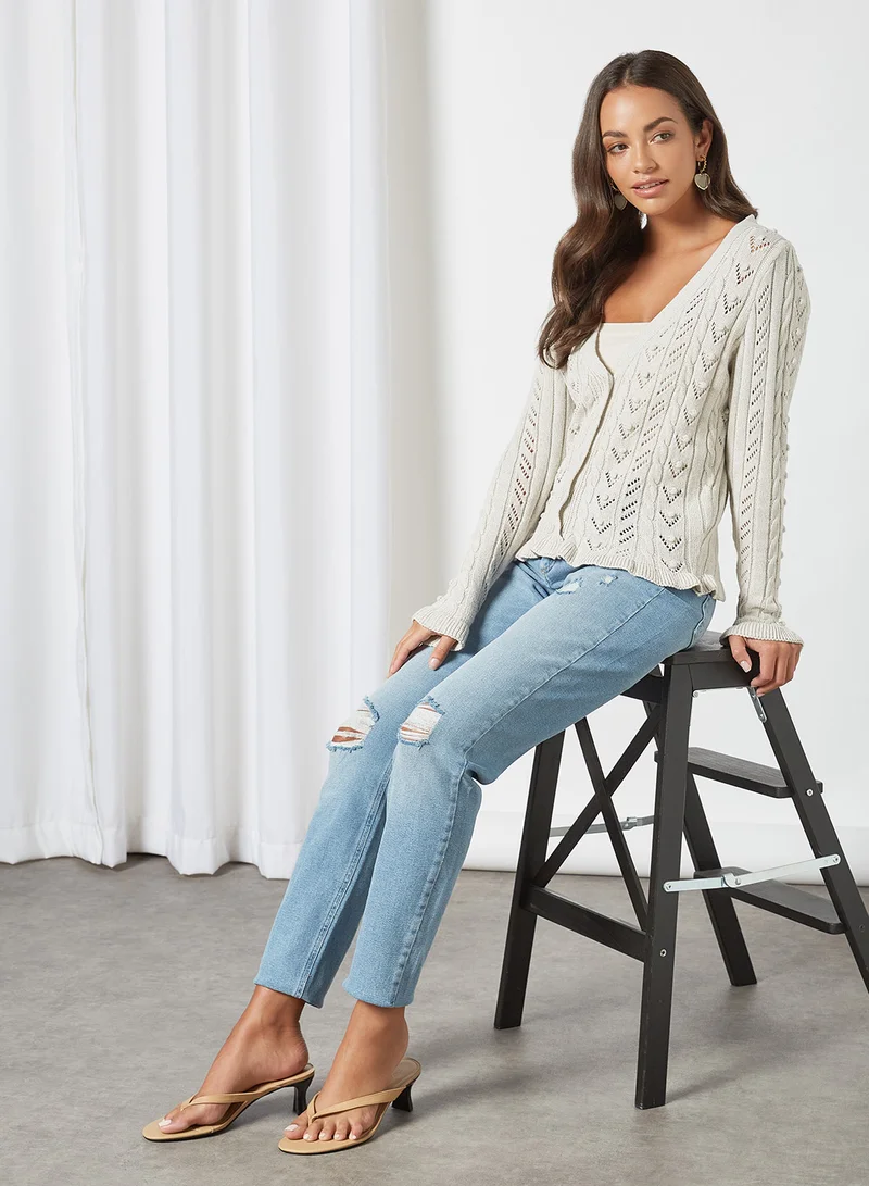 ONLY Ripped Mom Jeans Medium Grey Denim