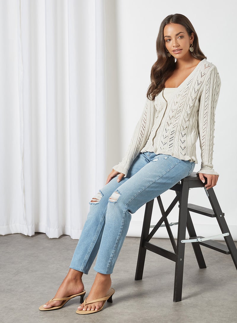 ONLY - Ripped Mom Jeans Medium Grey Denim - Image 1
