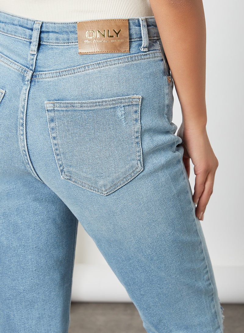 ONLY - Ripped Mom Jeans Medium Grey Denim - Image 1
