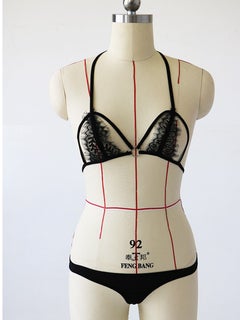 Hollow Out Push Up Bra Set Black