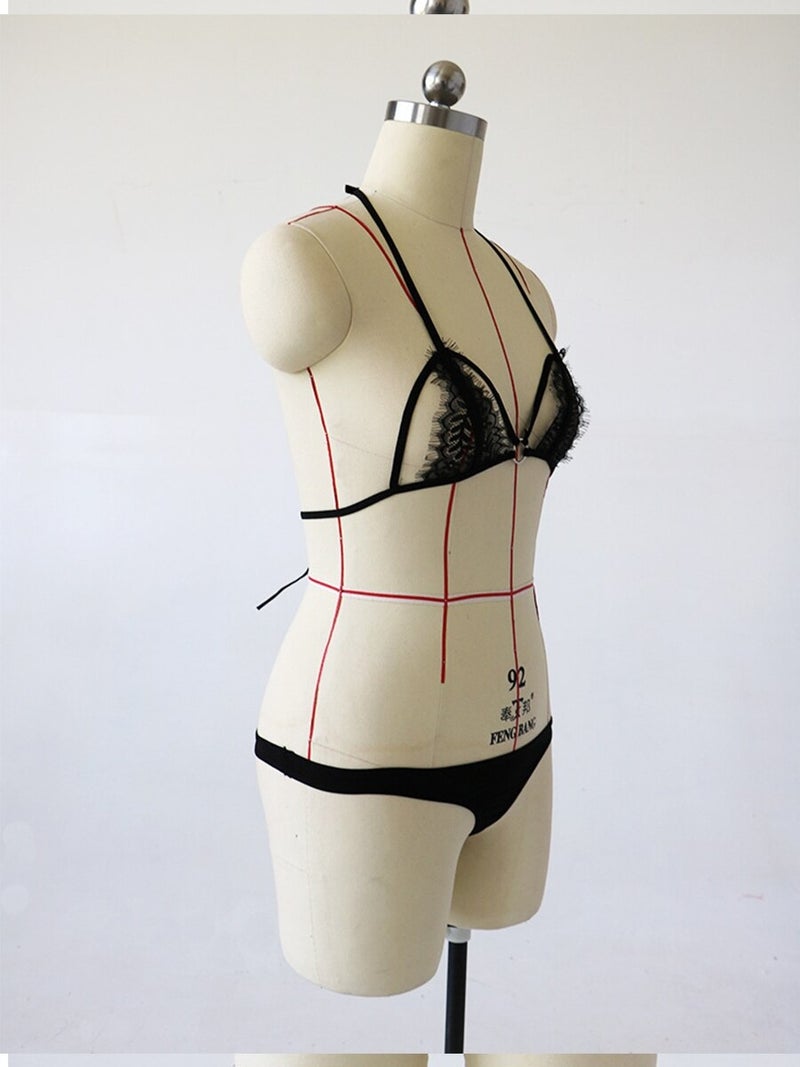 Generic - Hollow Out Push Up Bra Set Black - Image 1