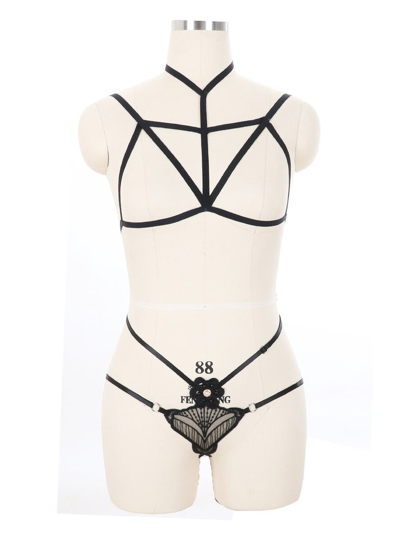 2-Piece Comfy Hollow Out  Secret Bra Lingerie Set Black  - Image 2
