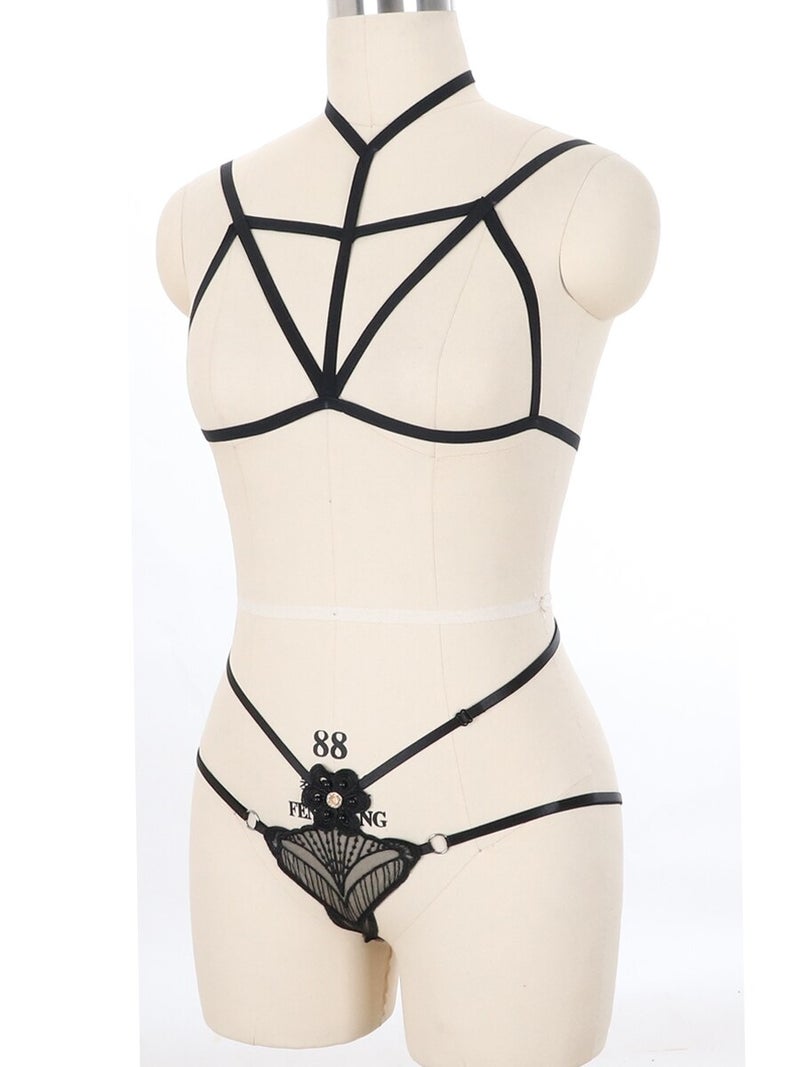 2-Piece Comfy Hollow Out  Secret Bra Lingerie Set Black  - Image 3