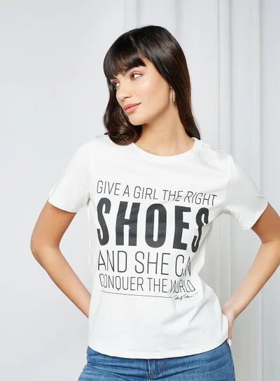 VERO MODA Front Graphic T-Shirt White Shoe Print