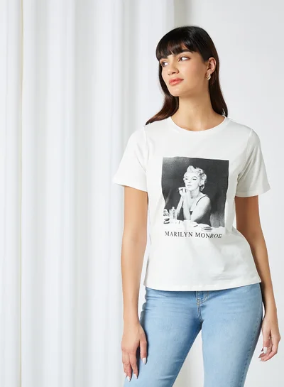 VERO MODA Front Graphic T-Shirt Snow White