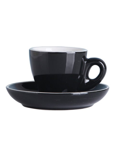 2-Piece Ceramic Coffee Cup And Saucer Set Black/White 6.5x6.5x7cm